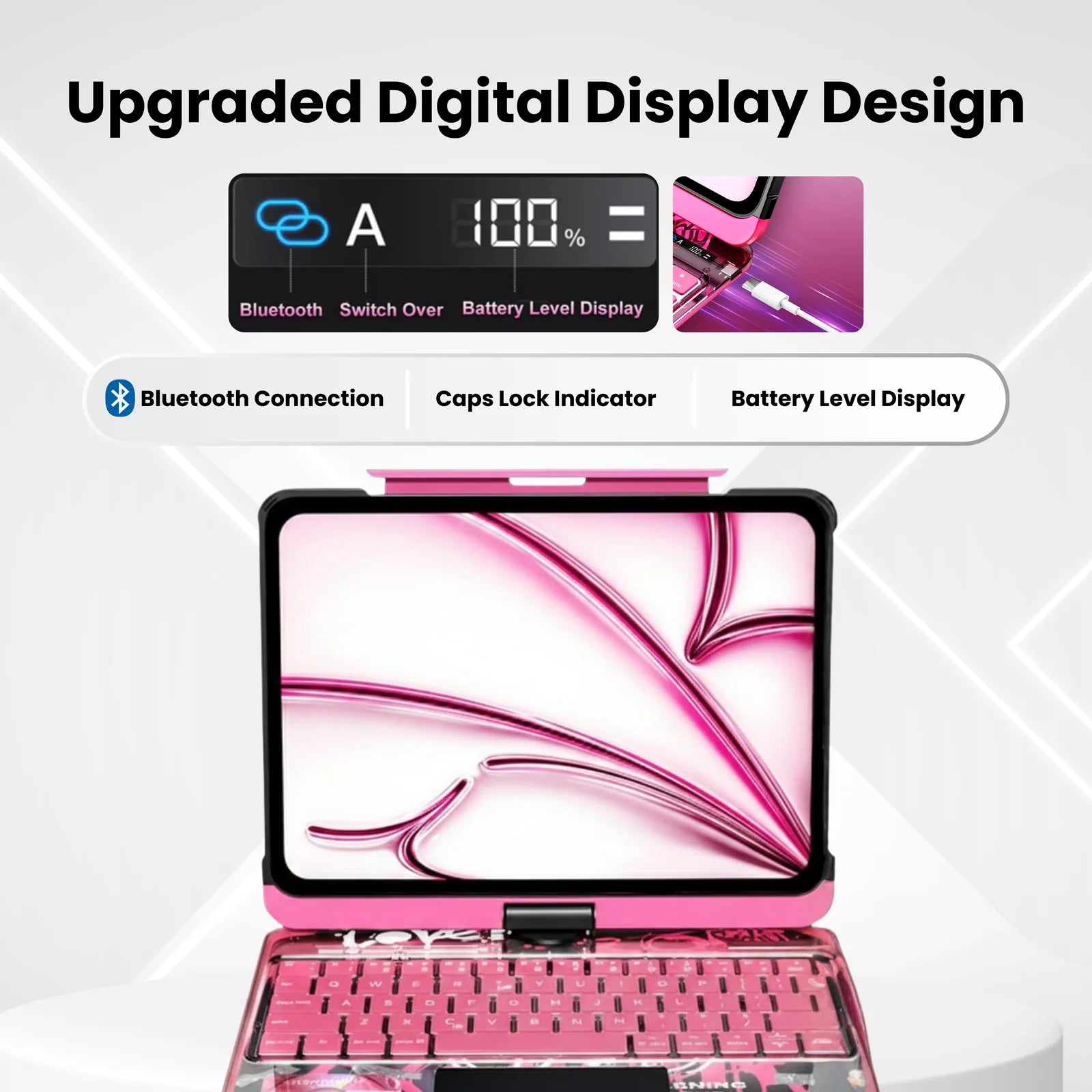 Y2K Transparent Pink 360° Rotating iPad Keyboard Case
