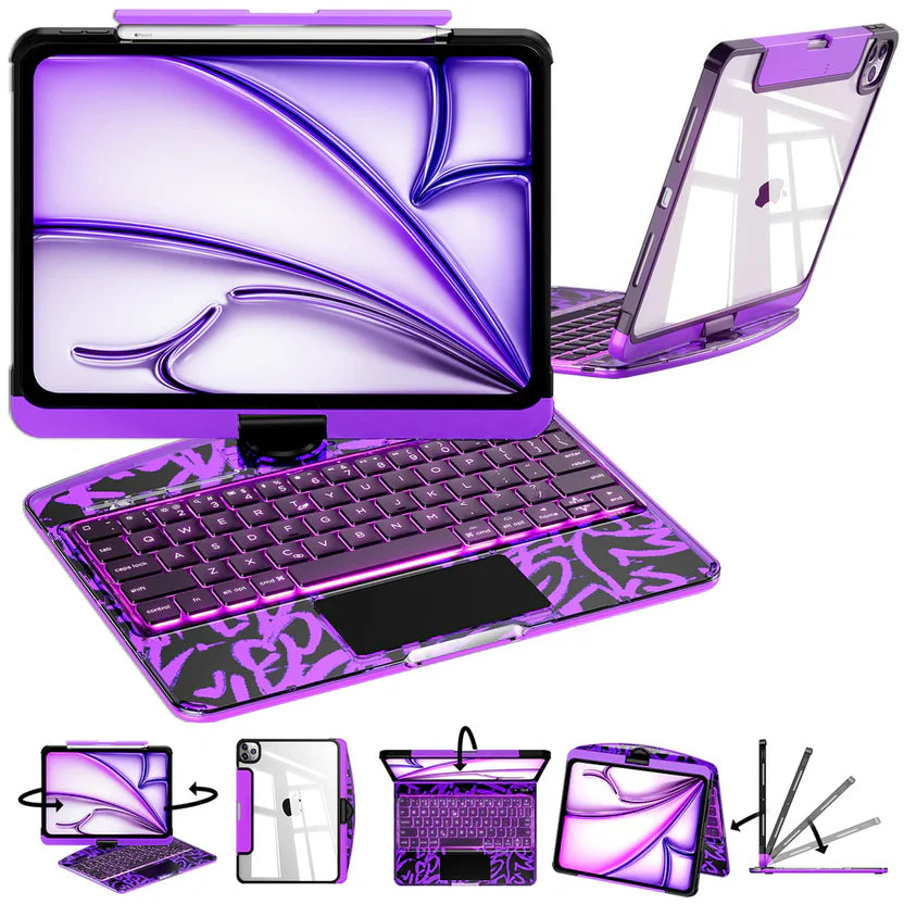 Y2K Transparent Purple 360° Rotating iPad Keyboard Case