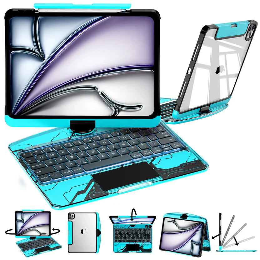 Y2K Transparent Blue 360° Rotating iPad Keyboard Case