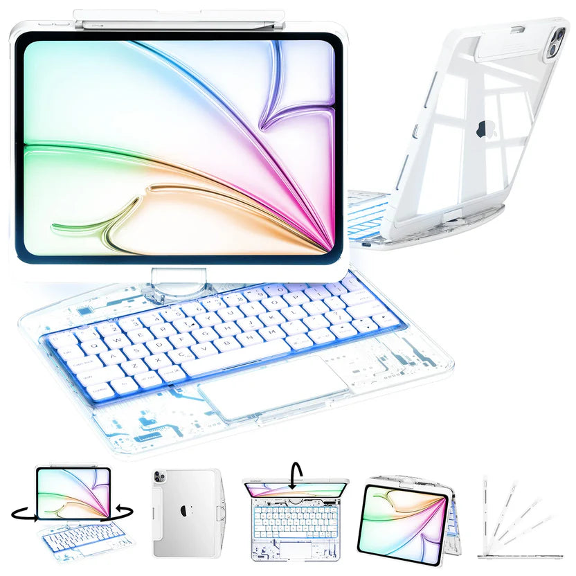 Y2K Transparent White 360° Rotating iPad Keyboard Case
