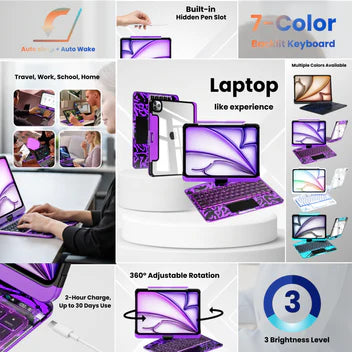 Y2K Transparent Purple 360° Rotating iPad Keyboard Case