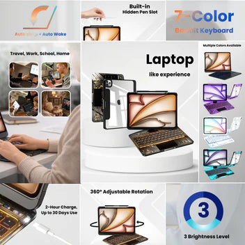 Y2K Transparent Black 360° Rotating iPad Keyboard Case