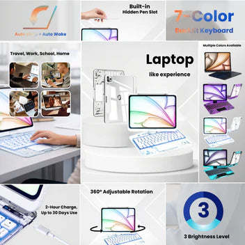 Y2K Transparent White 360° Rotating iPad Keyboard Case