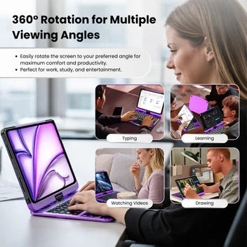 Electric Purple-Clear360 360° Rotating Keyboard Case for iPad Pro & Air